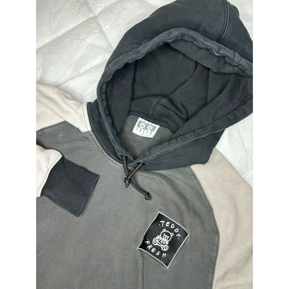 Teddy Fresh Hoodie Men Small‎ Colorblock Sweatshirt Streetwear Tan Black Pocket